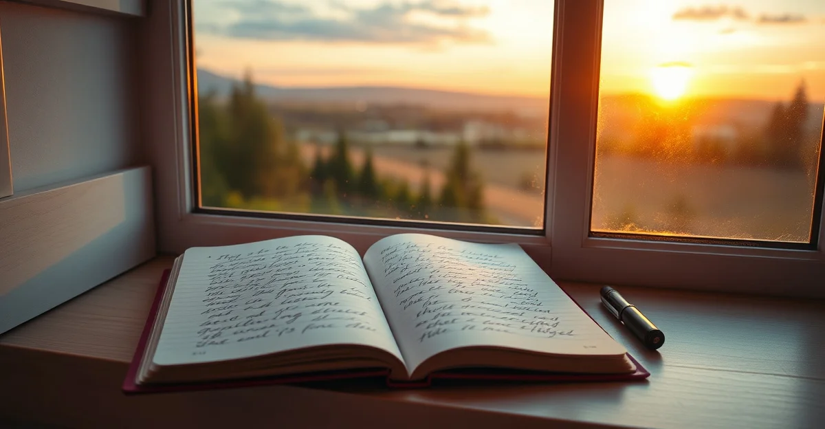 an open journal on a wooden desk with morning light