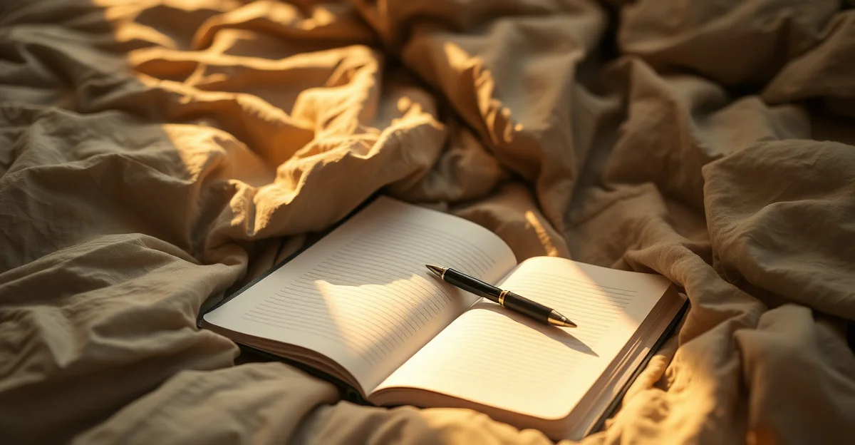 an open journal on a wooden desk with morning light