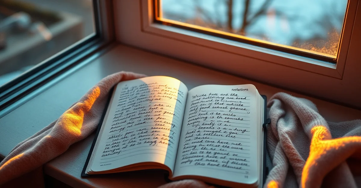 an open journal on a wooden desk with morning light