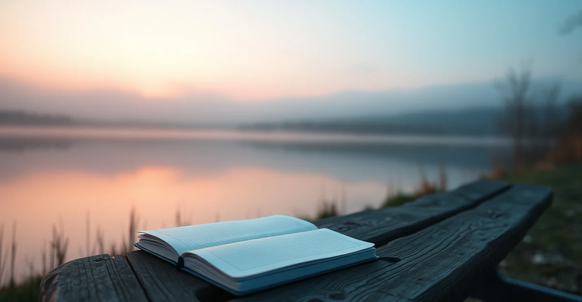 an open journal on a wooden desk with morning light