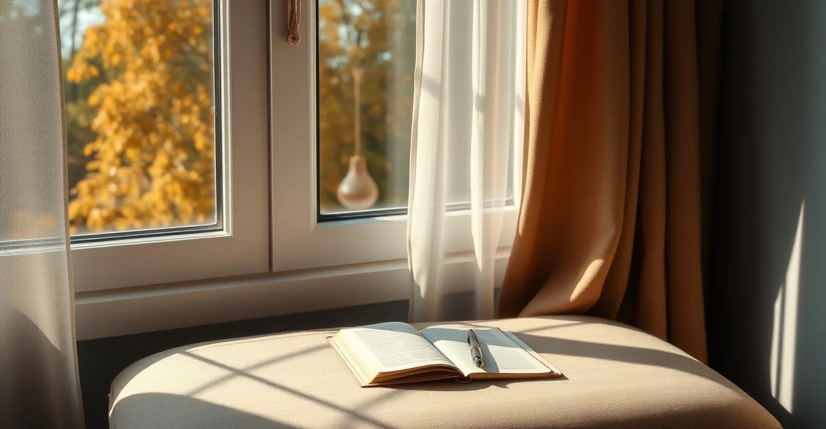 an open journal on a wooden desk with morning light