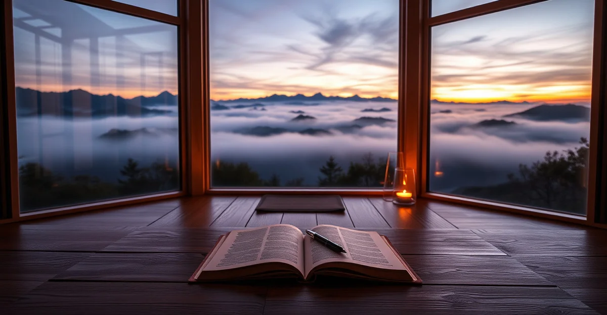 a cozy reading corner with warm blankets and tea