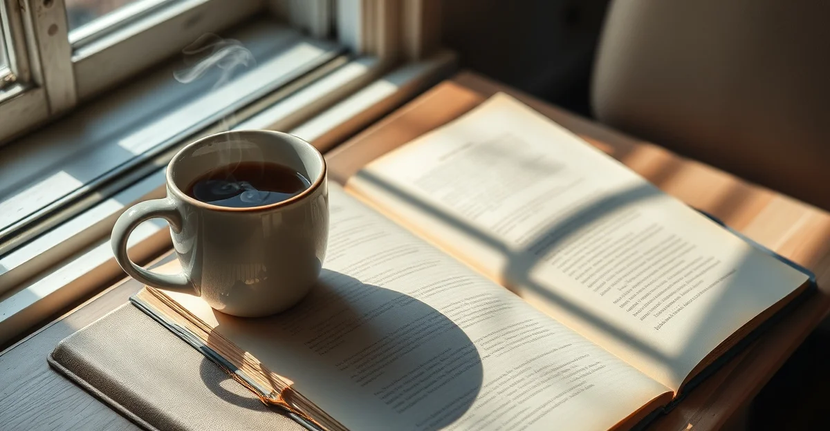 an open journal on a wooden desk with morning light