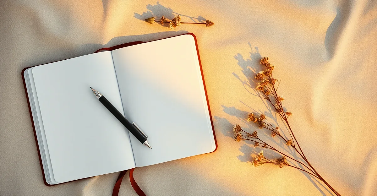 a pen gliding across lined paper with soft natural light