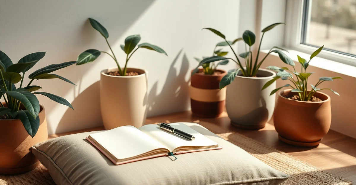 an open journal on a wooden desk with morning light
