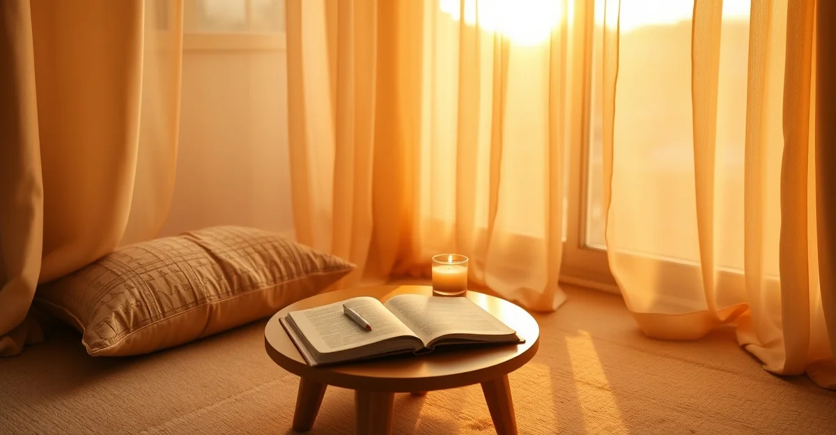 an open journal on a wooden desk with morning light