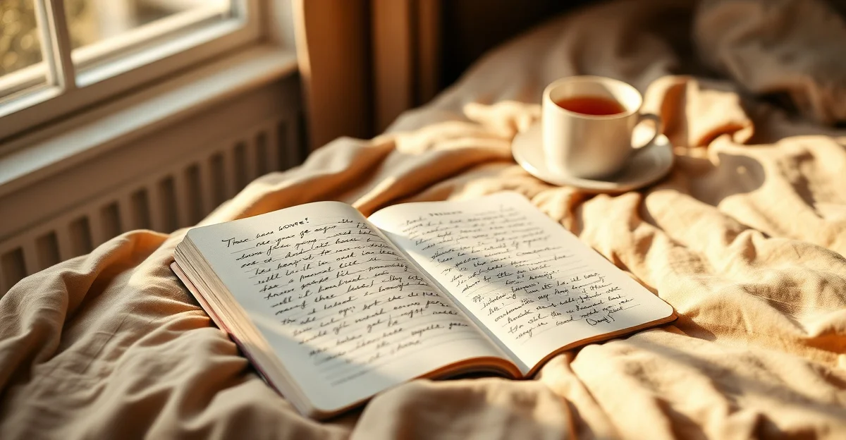 a person writing in a notebook by a window