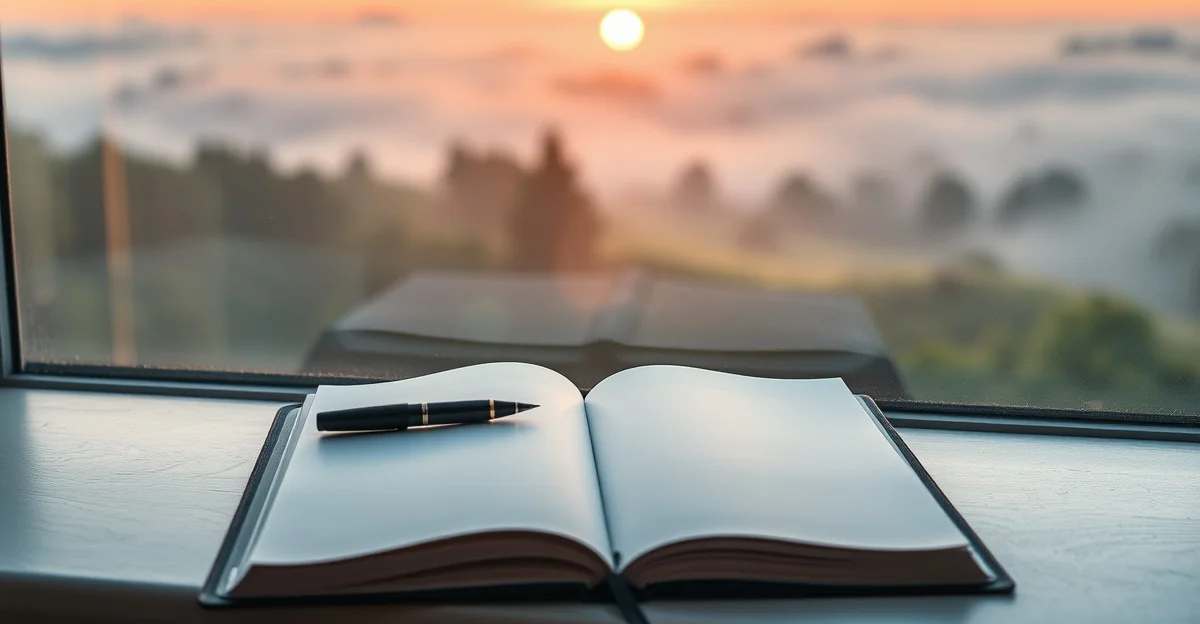 a person journaling by a window with soft natural light