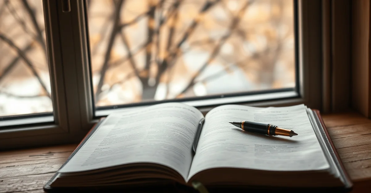 an open journal on a wooden desk with morning light