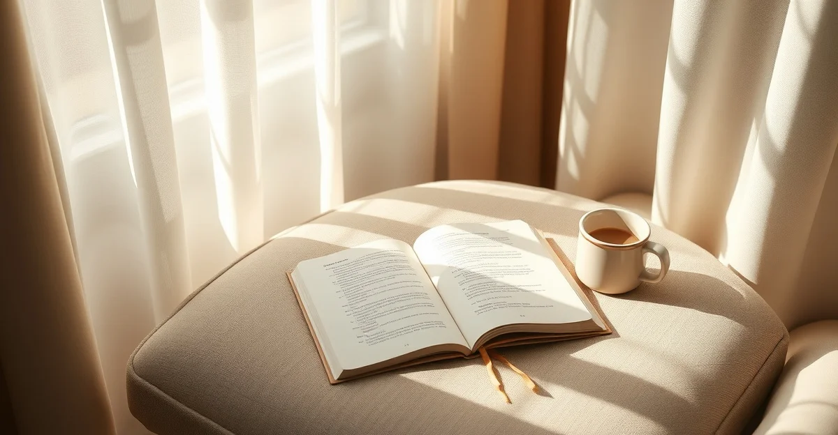 an open journal on a wooden desk with morning light