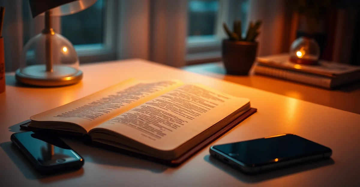 an open journal on a wooden desk with morning light