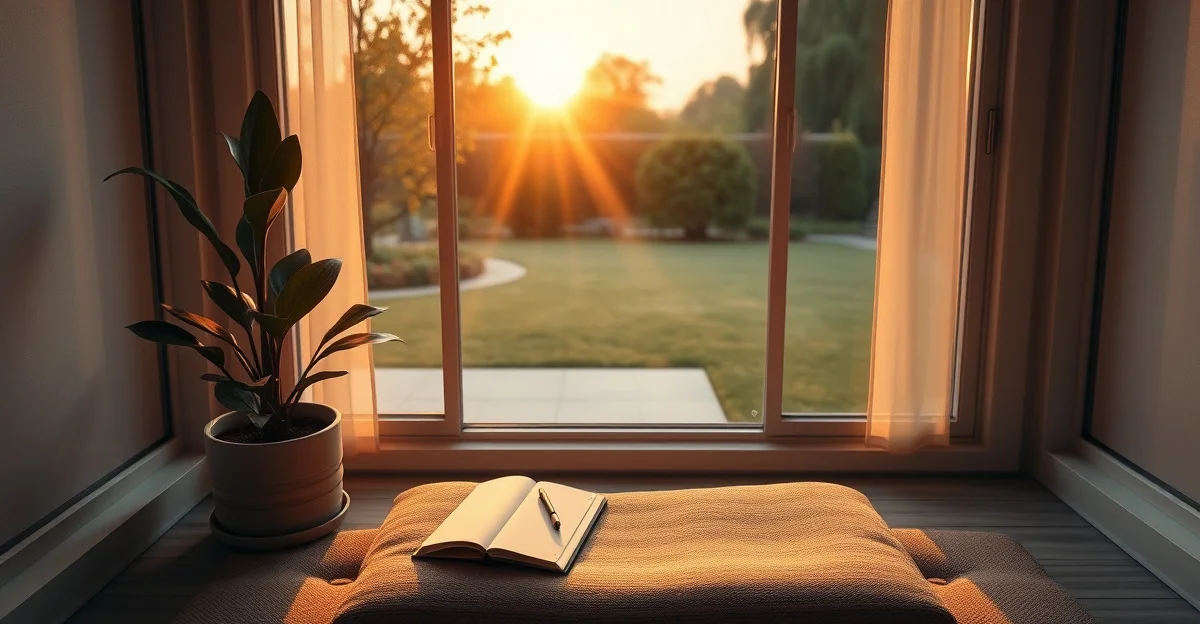 an open journal on a wooden desk with morning light