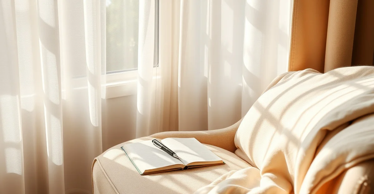 an open journal on a wooden desk with morning light