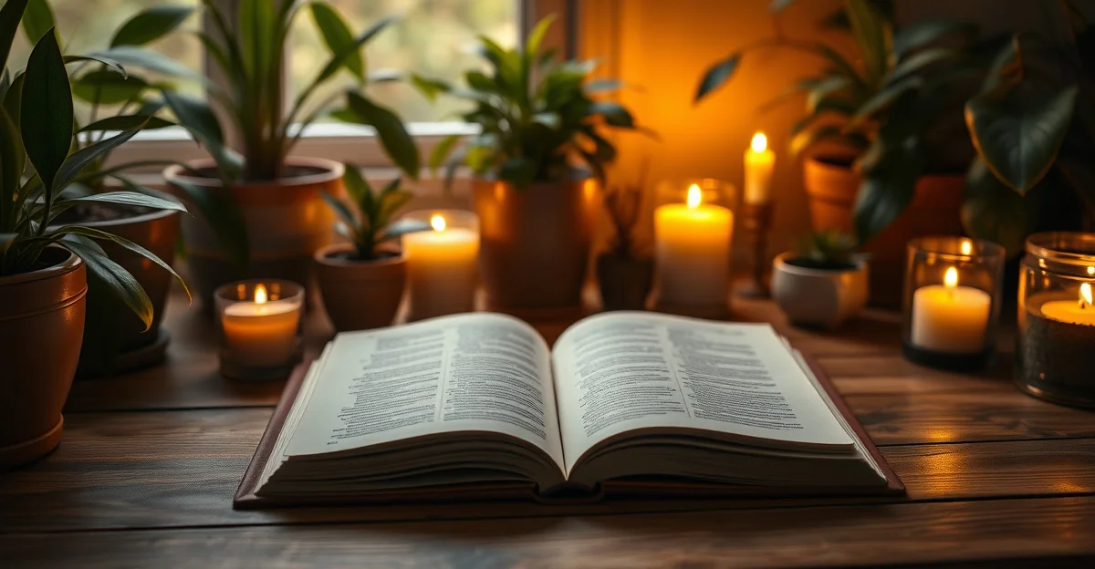 a cozy reading corner with warm tea and soft light