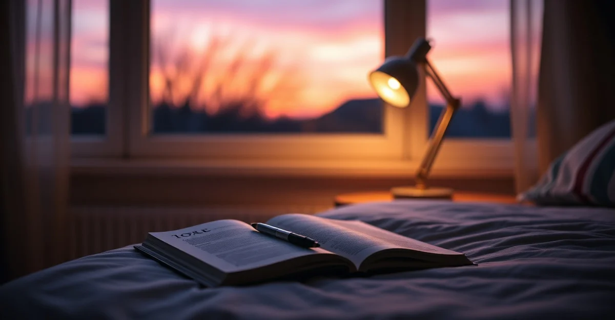 an open journal on a wooden desk with morning light