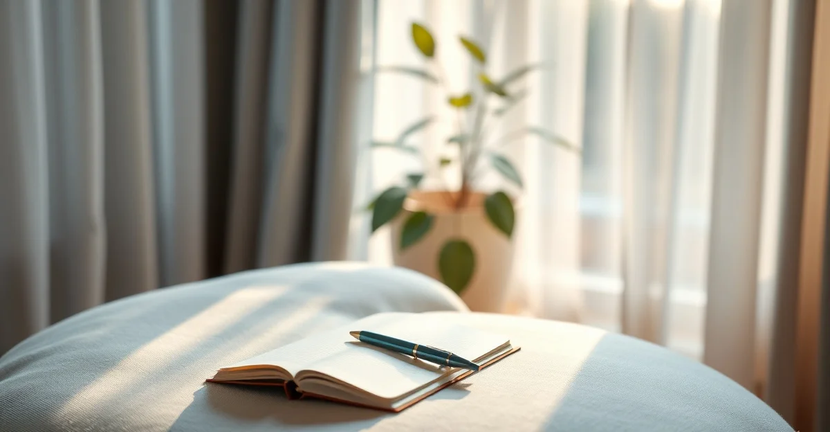 an open journal on a wooden desk with morning light