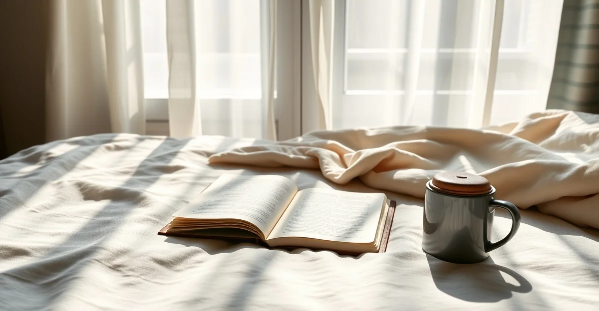 an open journal on a wooden desk with morning light