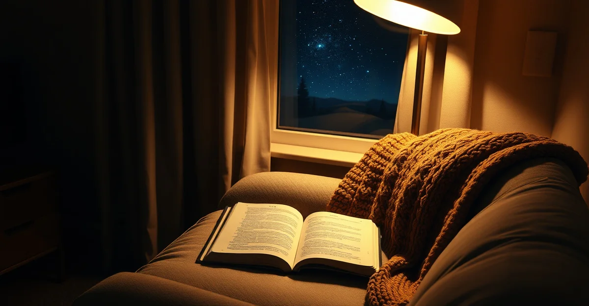 a cozy corner with a warm blanket, tea, and an open journal