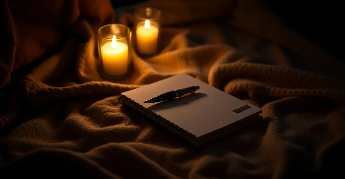 an open journal on a wooden desk with soft evening light
