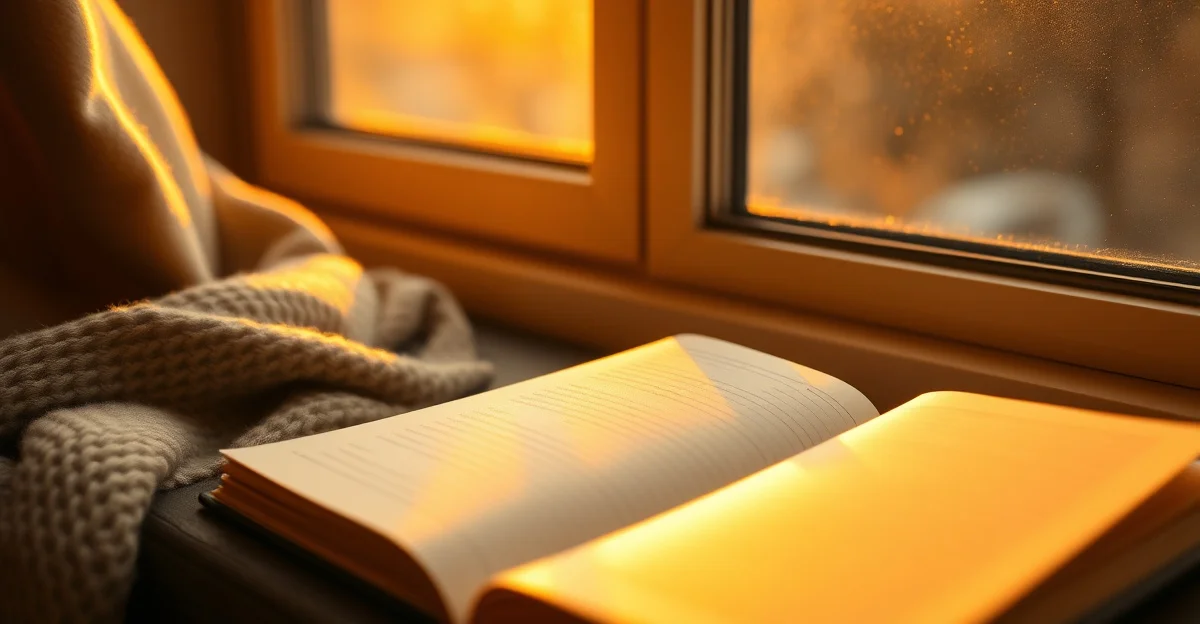 an open journal on a wooden desk with morning light