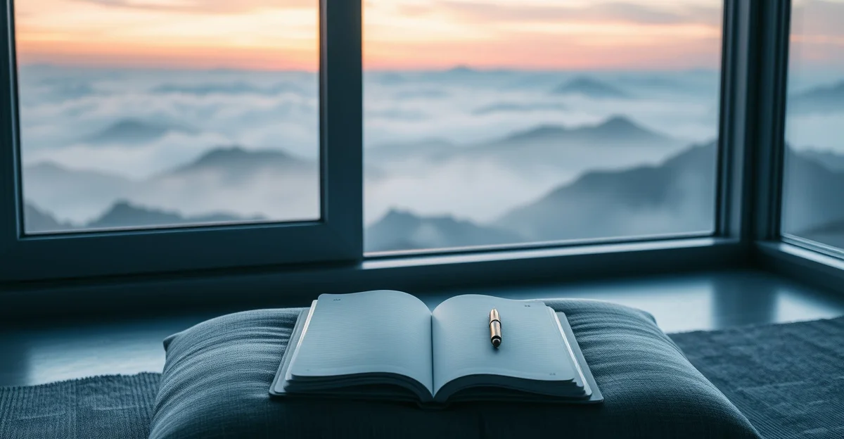 an open journal on a wooden desk with morning light