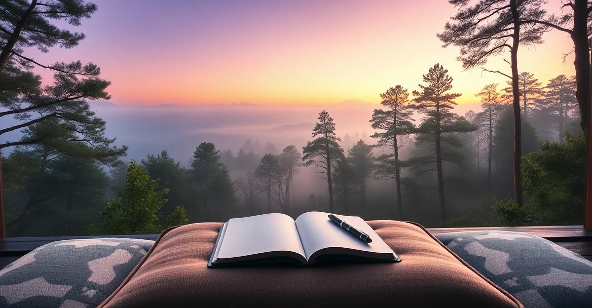 An open journal on a wooden desk with morning light streaming in