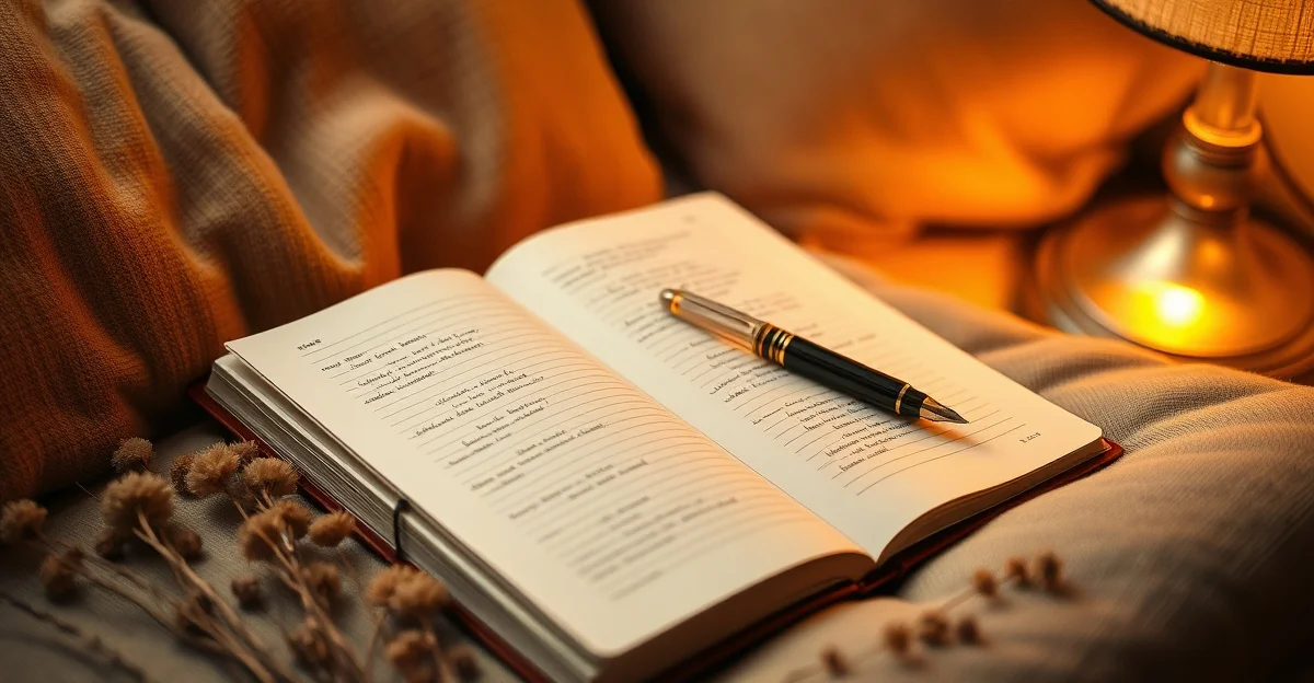 an open journal on a wooden desk with morning light