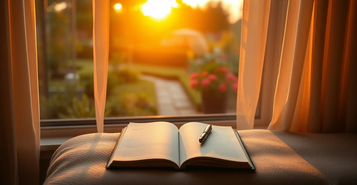 a cozy reading corner with warm light and open pages