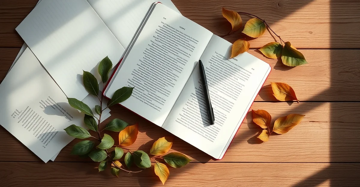 sunrise light filtering through pages of an open journal