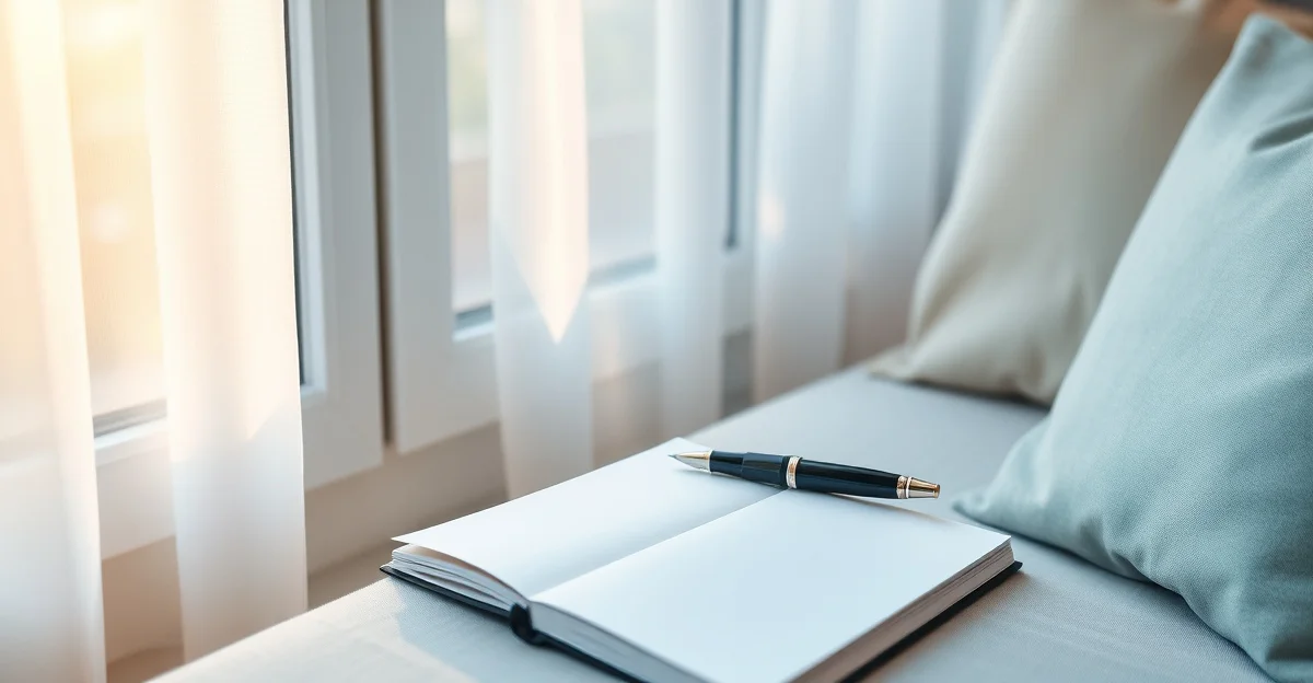 an open journal on a wooden desk with morning light
