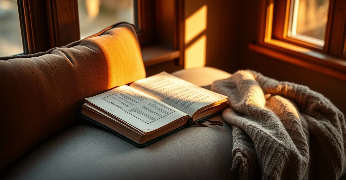 a cozy reading corner with warm blankets and tea