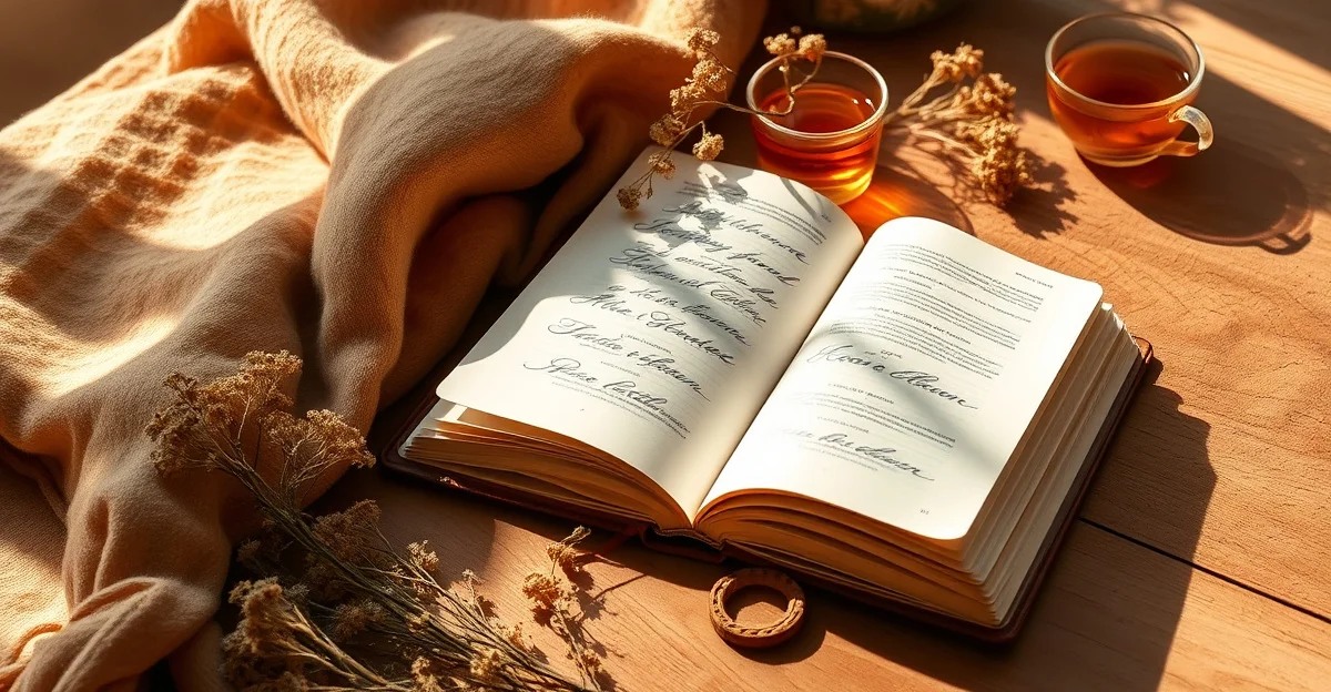 a cozy reading corner with warm blankets and tea