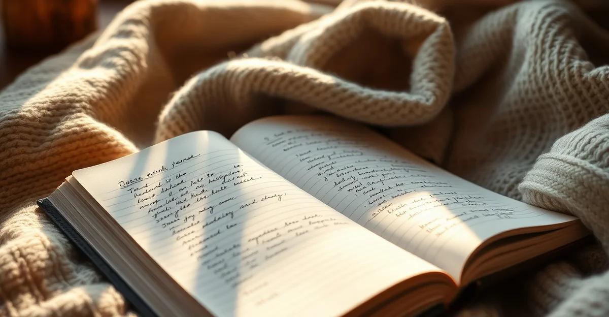 an open journal on a wooden desk with morning light