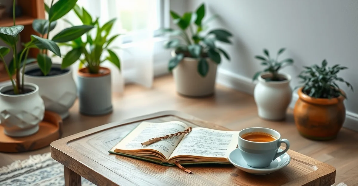 soft morning light streaming through a window onto a notebook