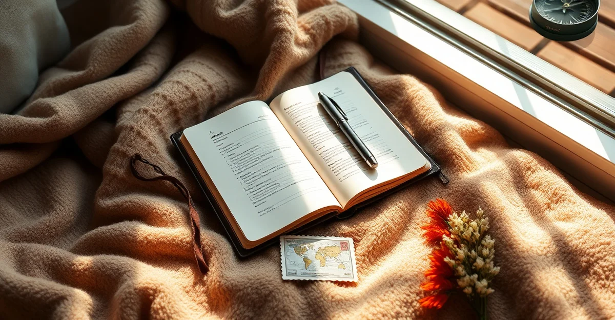an open journal on a wooden desk with morning light