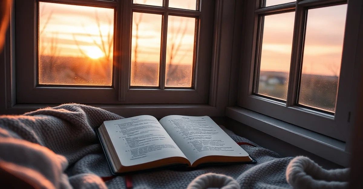 an open journal on a wooden desk with morning light
