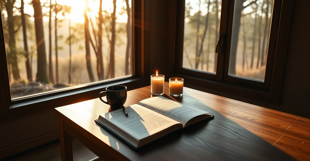 sunrise light filtering through a window onto a journal