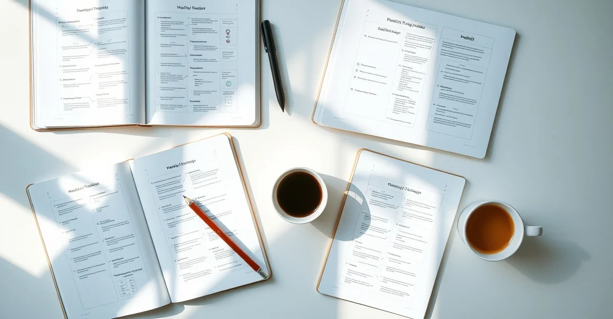 an open journal on a wooden desk with morning light