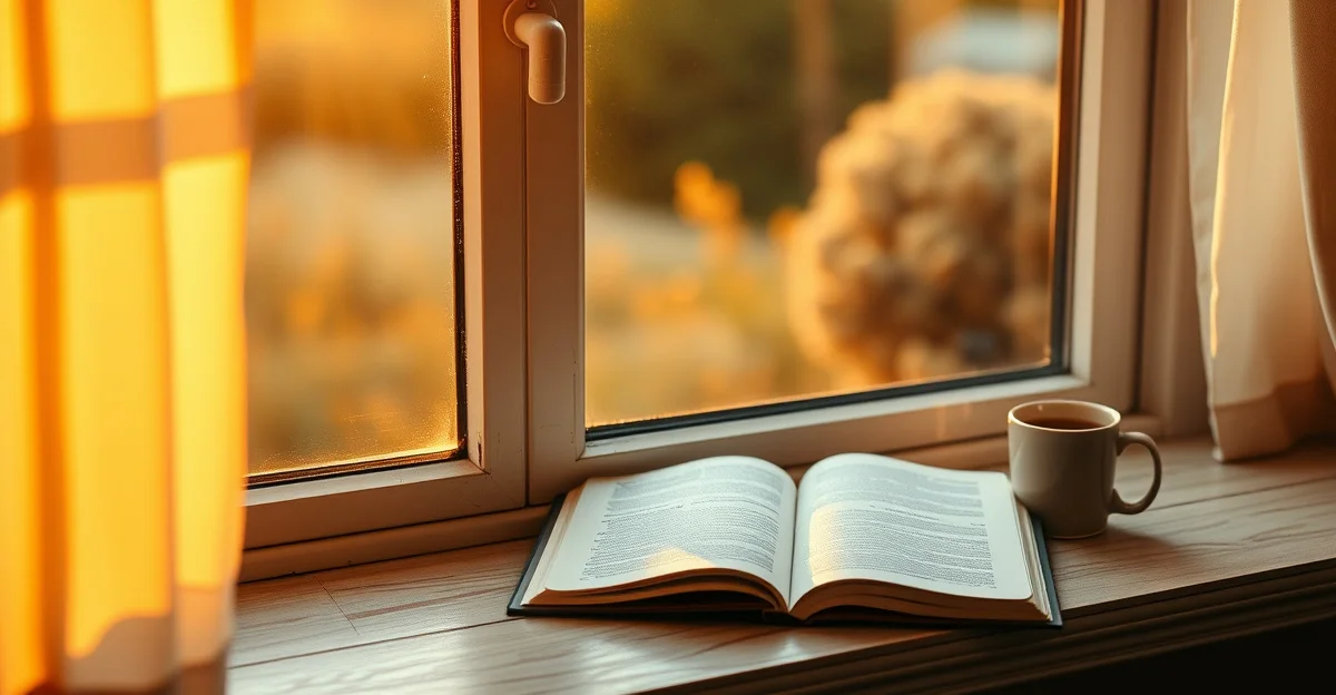 a cozy reading corner with warm blankets and tea