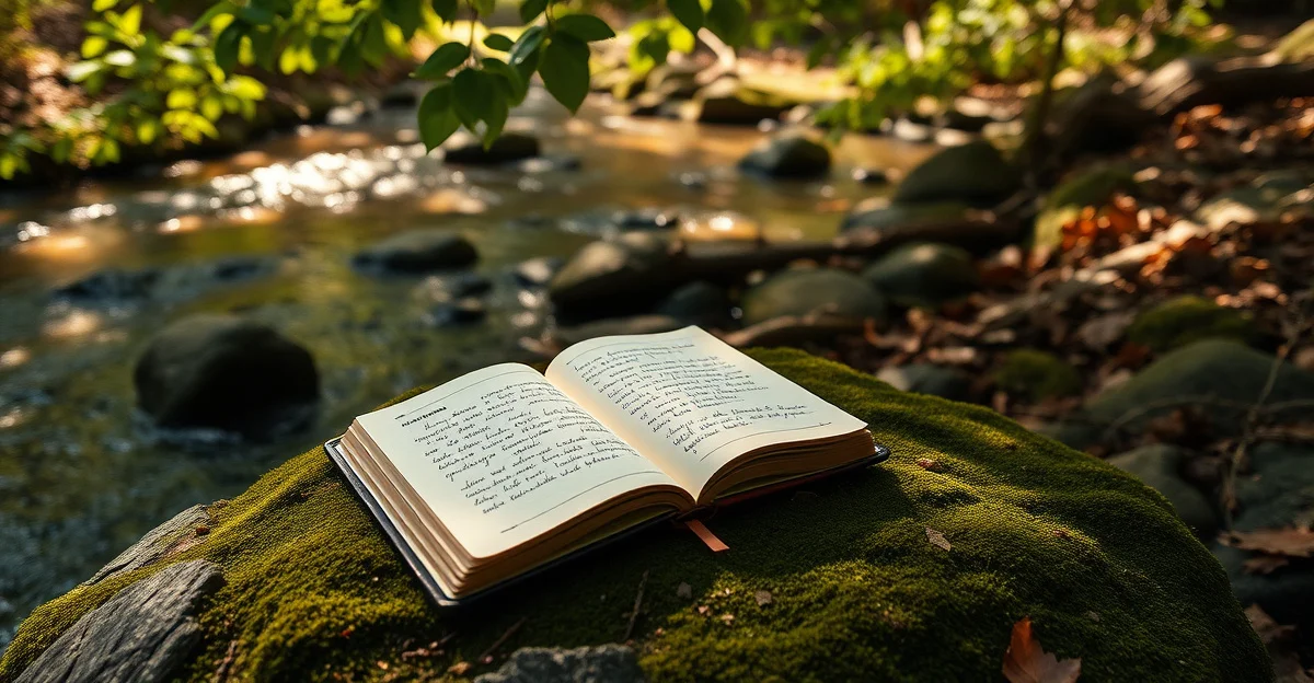 an open journal on a wooden desk with morning light