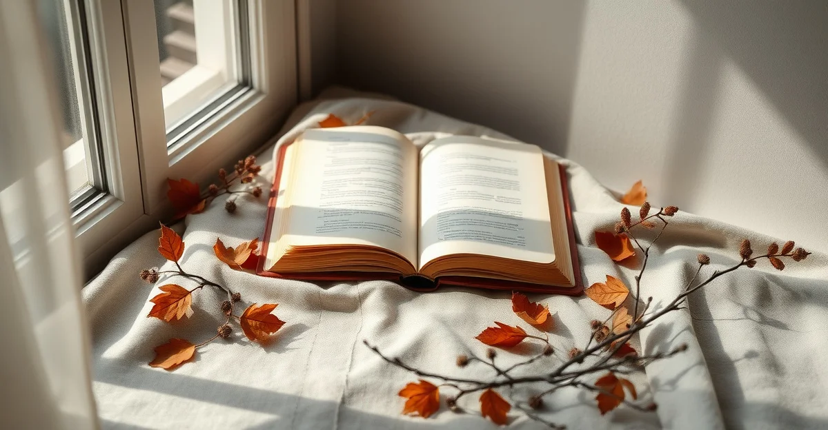 a warm shaft of sunlight through a window beside a comfortable reading chair