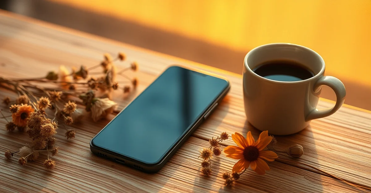 an open journal on a wooden desk with a warm cup of tea nearby