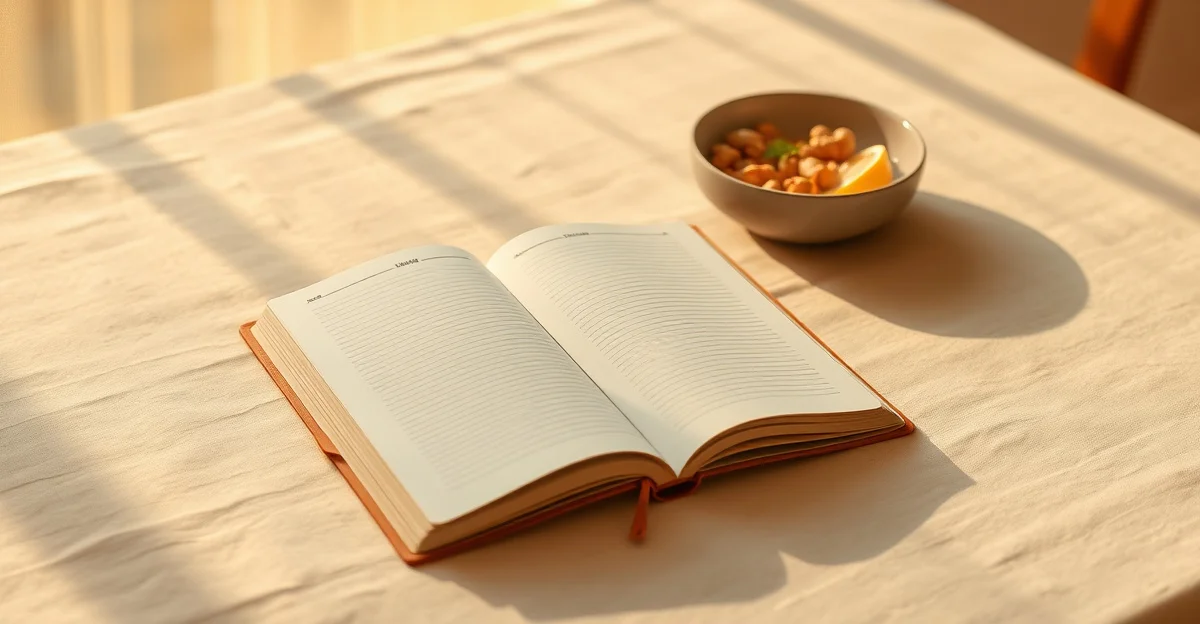 a warm cup of tea beside an open journal on a wooden desk