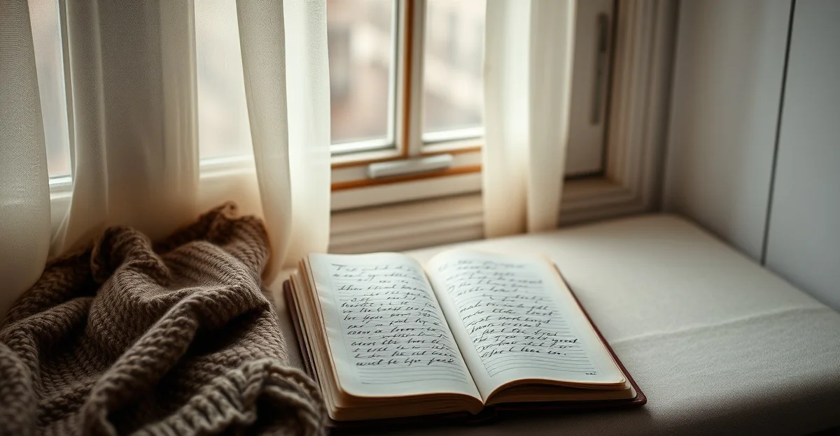 a cozy reading corner with warm blankets and tea