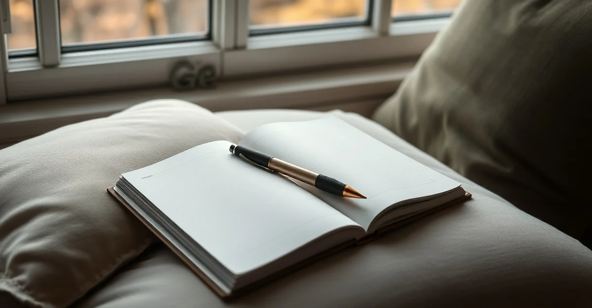 an open journal on a wooden desk with morning light