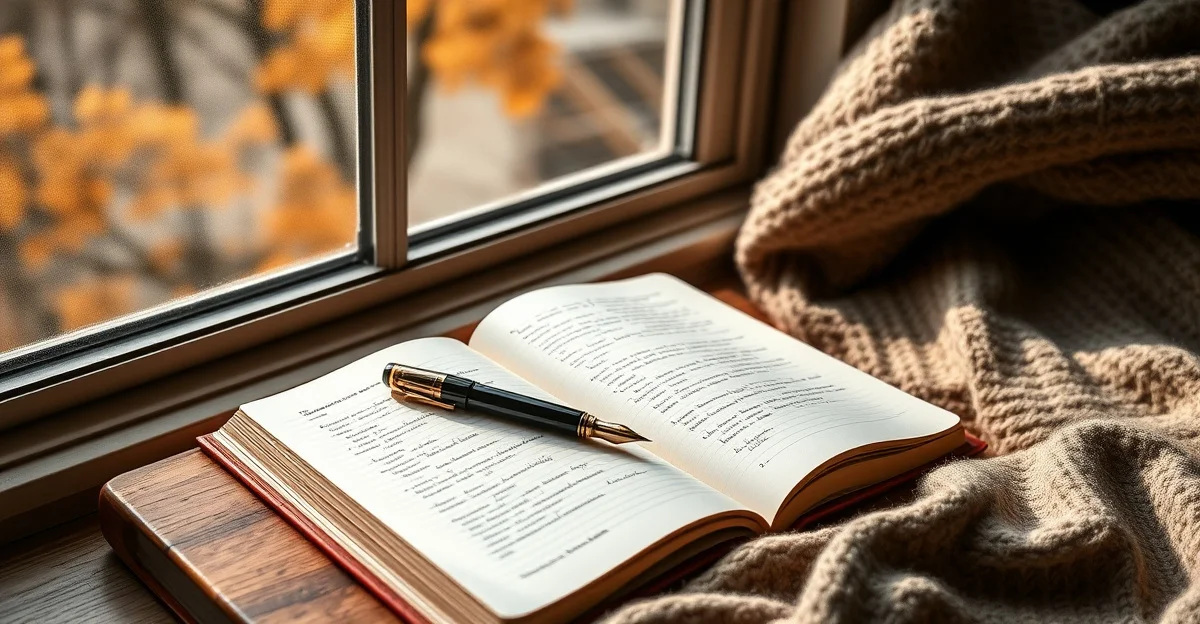 an open journal on a wooden desk with morning light