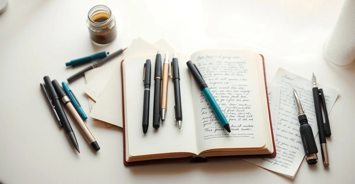 various colored pens laid on blank paper