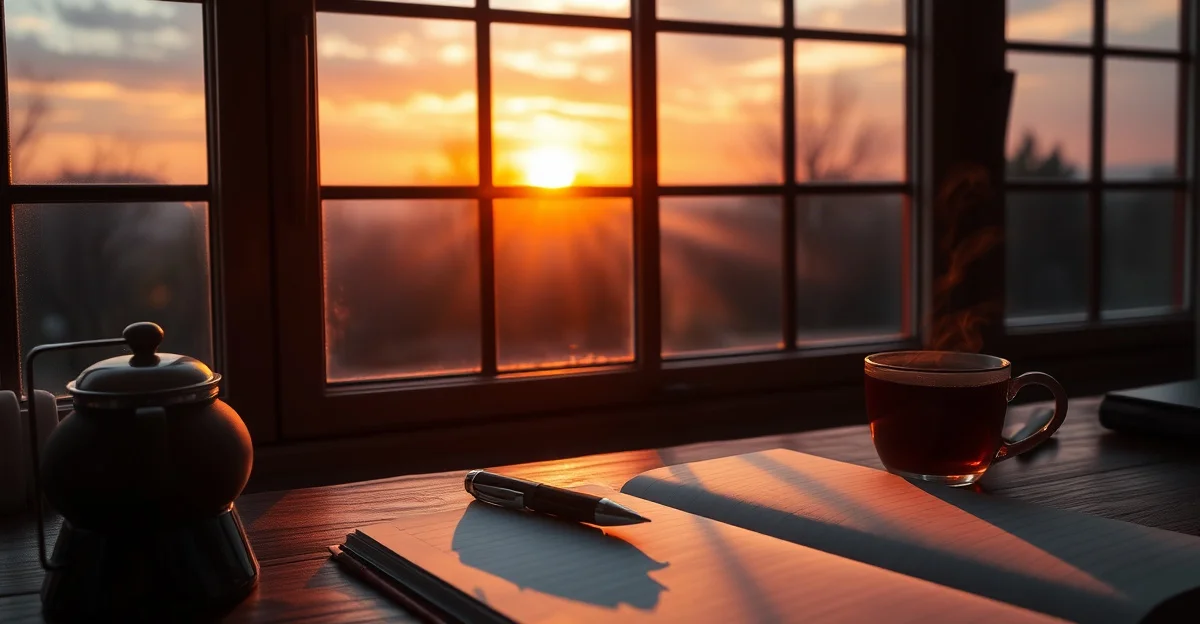 a cozy corner with journal and warm light streaming in