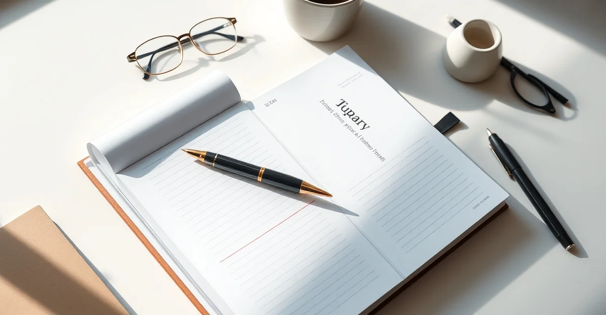 an open journal on a wooden desk with morning light