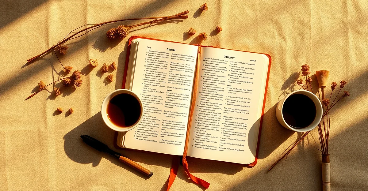 an open journal on a wooden desk with morning light